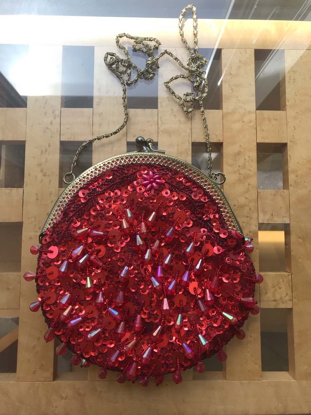 Red Sequin Beaded Round Crossbody Bag